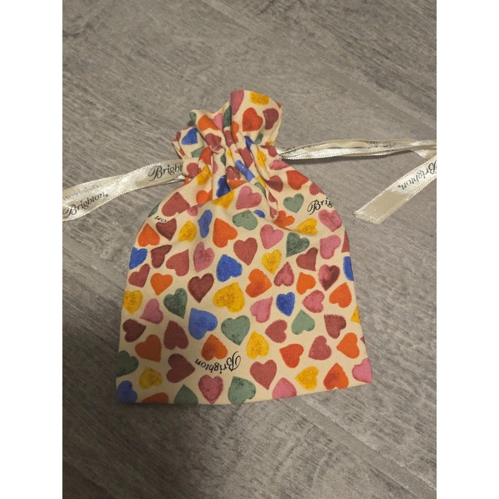 Brighton Jewelry‎ Pouch Drawstring Bag Hearts Print Beige Cream Gift